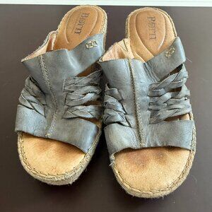Børn Leather Woven Espadrille Wedge Sandals Gray Size 8 / 39